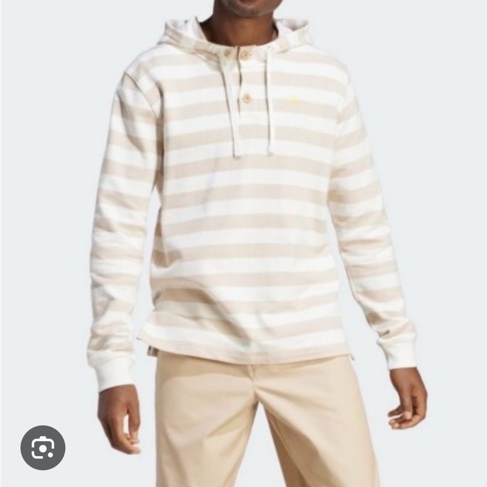 Adidas Nice Knitted Hoodie in Tan Stripe - EUC Size M